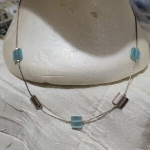 Silver Plated 16" Blue and Silver Necklace